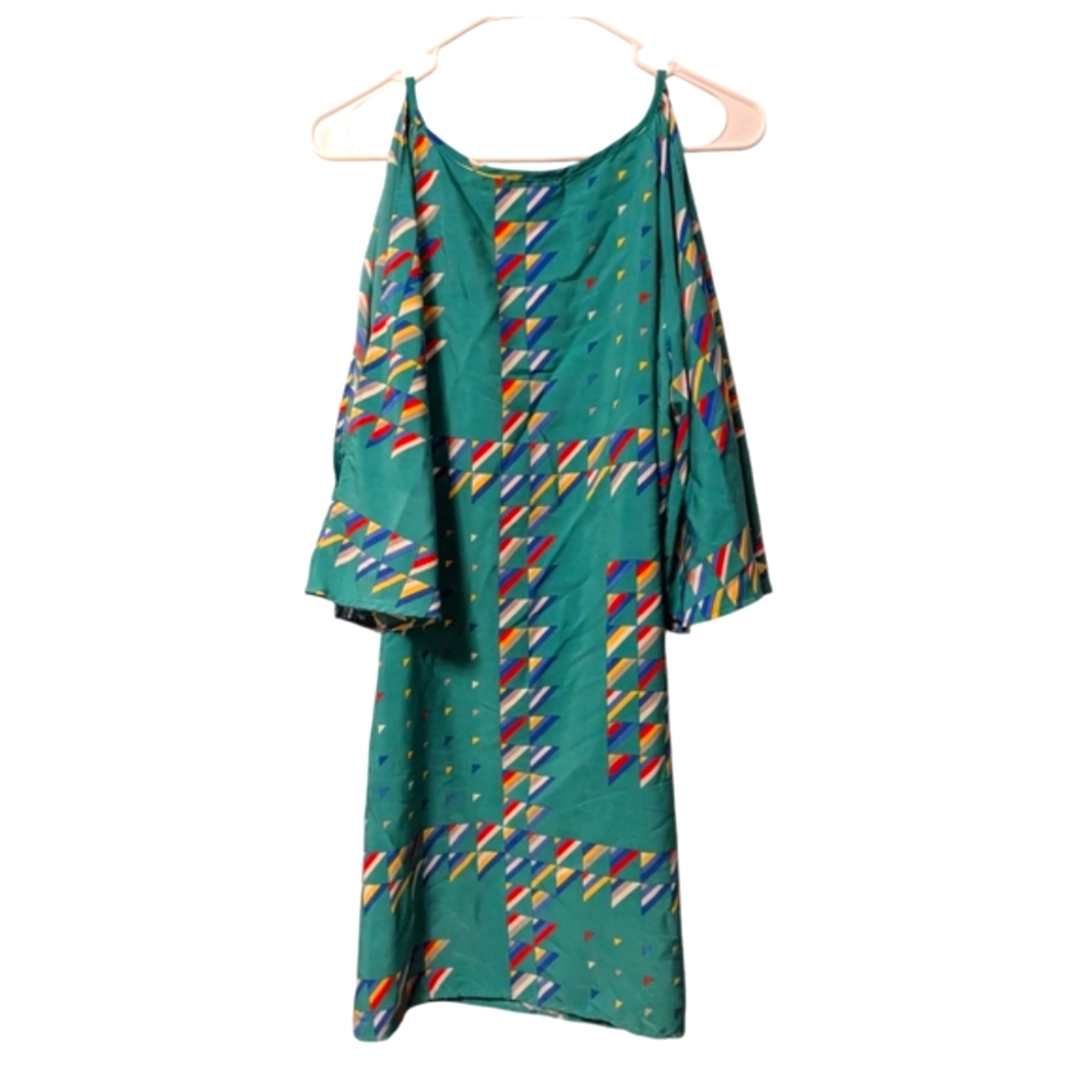 Glam On or Off the Shoulder Colorful Geometric Print Shift Dress Sz. L - Picture 6 of 14